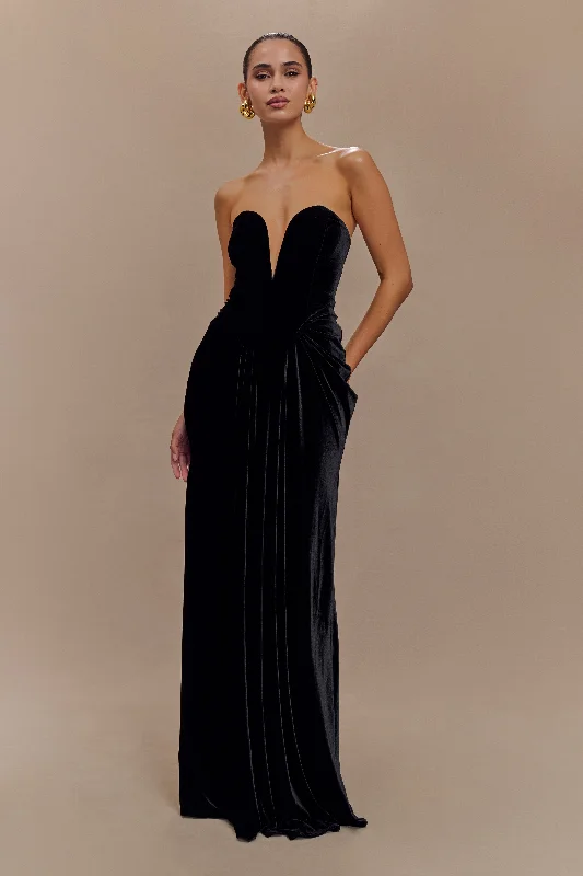 Paige Strapless Velvet Maxi Dress - Black Comfortable Ruffle Hem Maxi Dress