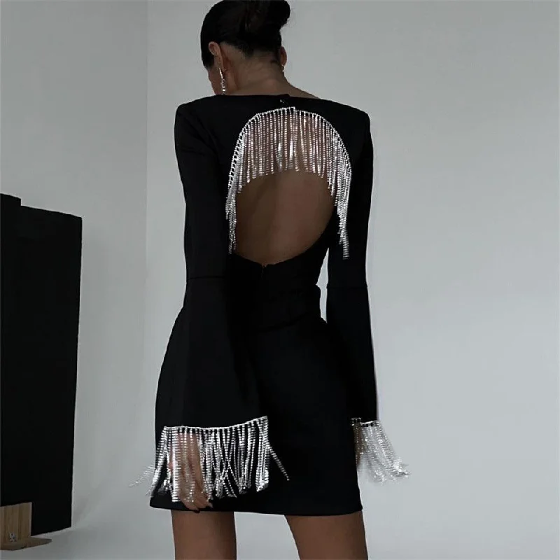 Party Time Diamond Chain Backless Mini Dress Comfortable Ruffle Mini Dress