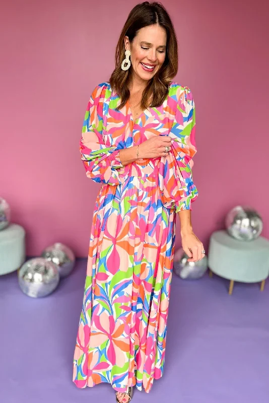 Pink V Neck Long Sleeve Smocked Cuff Waist Band Maxi Dress *FINAL SALE* Elegant Maxi Dress with Pockets Pink V Neck Long Sleeve Smocked Cuff Waist Band Maxi Dress *FINAL SALE* Elegant Maxi Dress with Pockets
