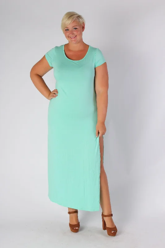 Side Slit Maxi Dress - Mint Comfortable Cotton Maxi Dress