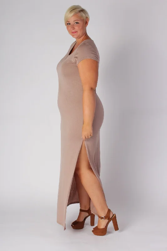 Side Slit Maxi Dress - Mocha Stylish Longline Maxi Dress