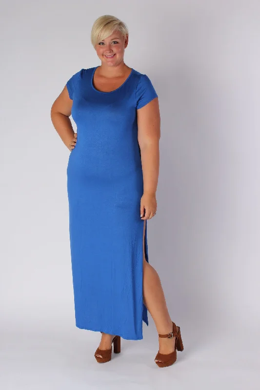 Side Slit Maxi Dress - Blue Stylish A-Line Maxi Dress