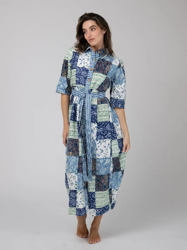 Quilted Maxi Dress in Blue Squares Cozy Knitted Maxi Dress