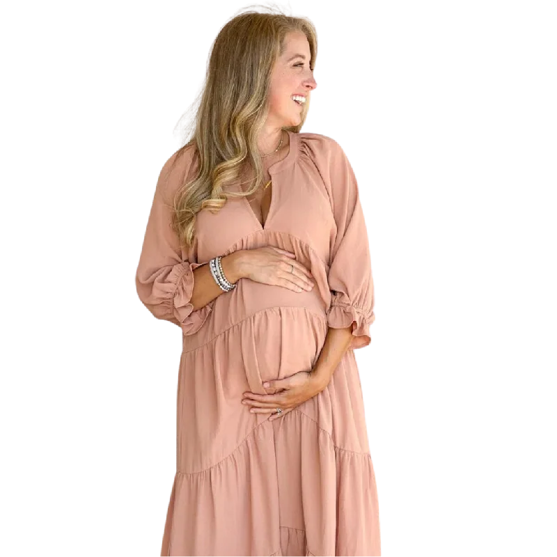 Raglan Sleeve Maxi Dress - Salmon Fashionable Chiffon Tiered Maxi Dress