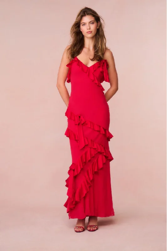Rialto Silk Ruffle Maxi Dress Trendy V-Neck Maxi Dress
