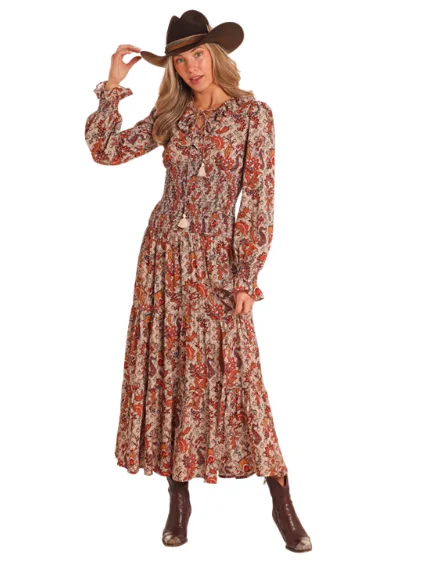 Rock & Roll Cowgirl Tiered Floral Maxi Dress Stylish Maxi Dress with Frills