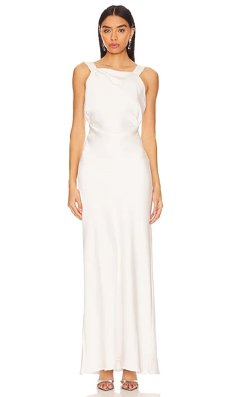 RTA Draped Back Maxi Dress in White Cozy Ribbed Maxi Dress