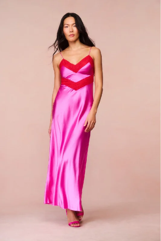 Serita Lace-Trimmed Maxi Dress - FUCHSIA Elegant Sleeveless Maxi Dress
