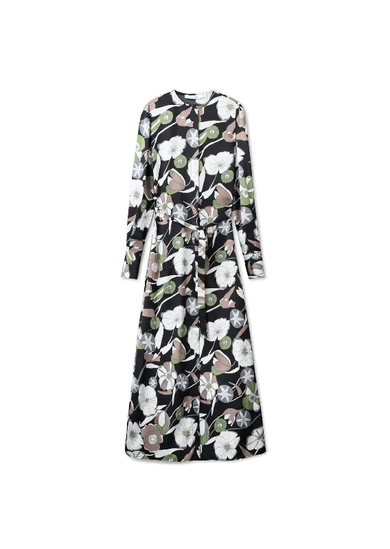 Signature Maxi Dress - Olive Floral Silk Stylish Off-Shoulder Maxi Dress