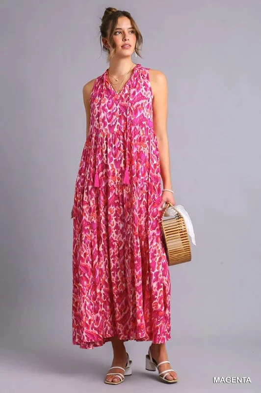 SALE Sleeveless V-Neck Tiered Print Maxi Dress Classic Tulle Maxi Dress