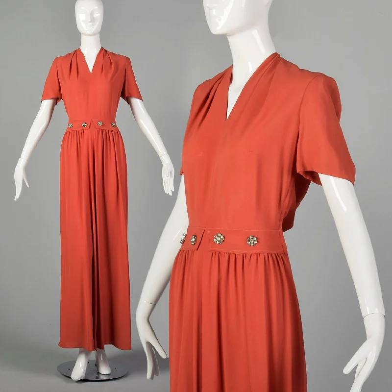 Small 1940s Rayon Crepe Maxi Dress Trendy Maxi Dress with Straps
