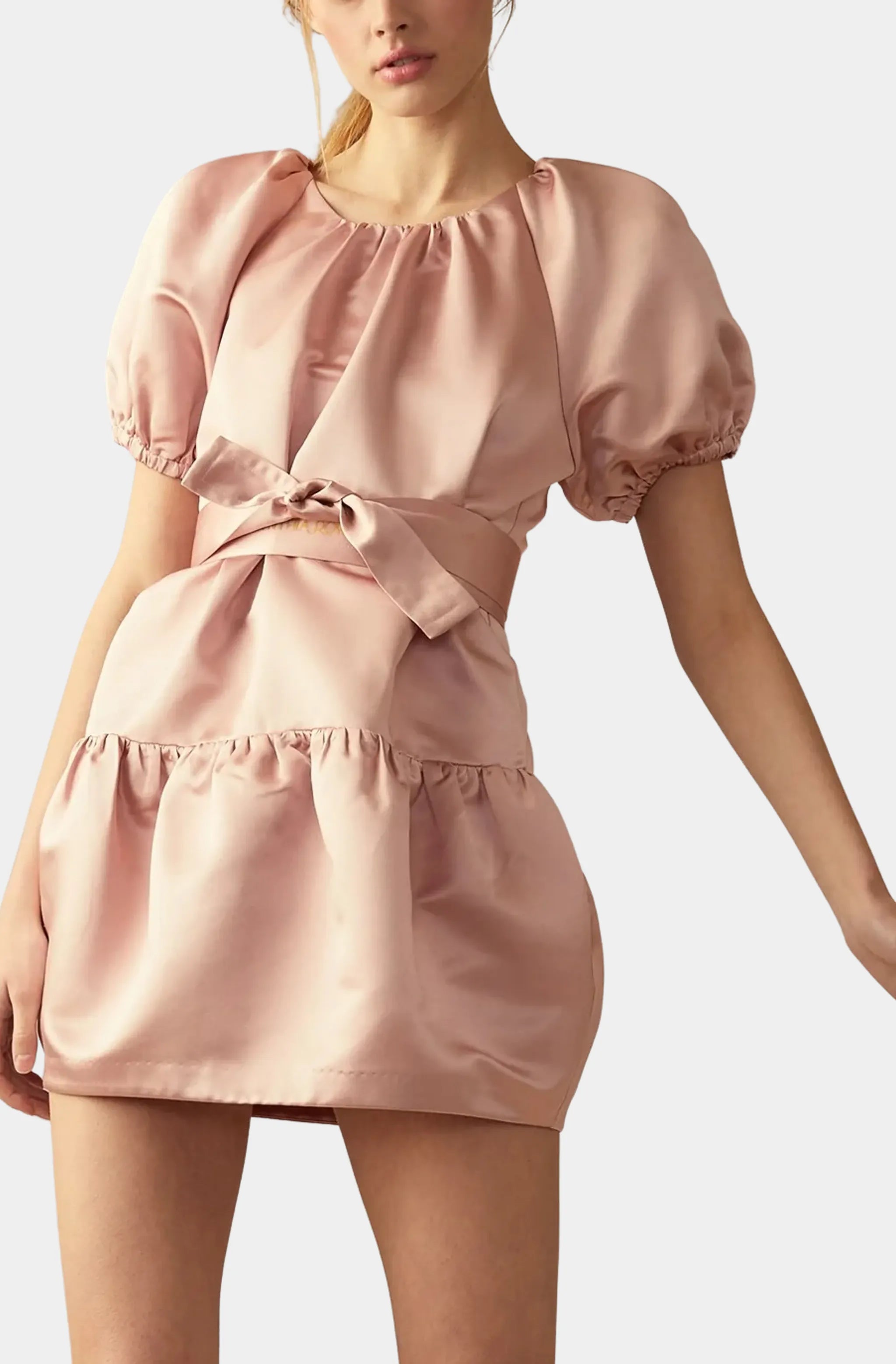 Tulip Satin Mini Dress Fashionable Pleated Mini Dress