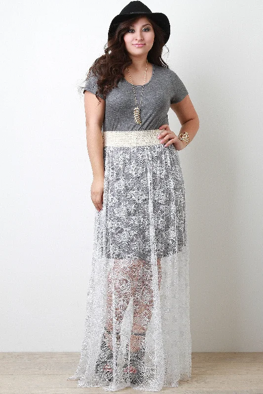 Floral Lace Combo Twofer Maxi Dress Classic Solid Maxi Dress