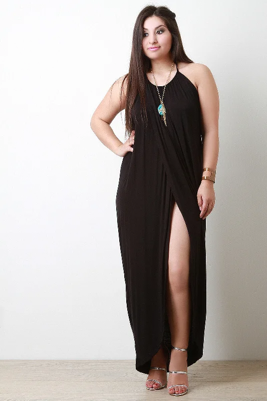 Halter Front Slit Maxi Dress Elegant Lace Maxi Dress