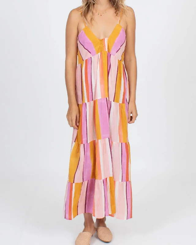 Variegated Stripe Sleeveless Maxi Dress Classic V-Neck Maxi Dress