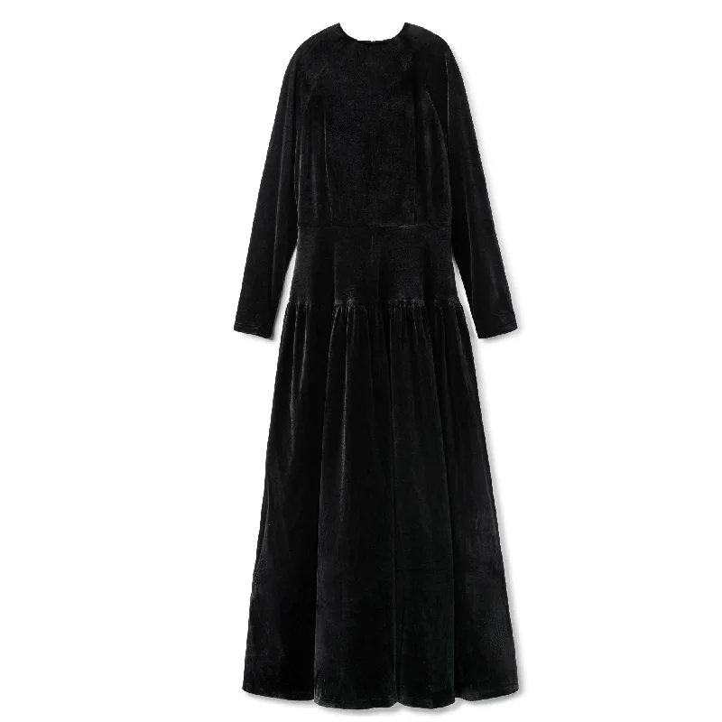 Velour Maxi Dress - Black Comfortable Satin Maxi Dress