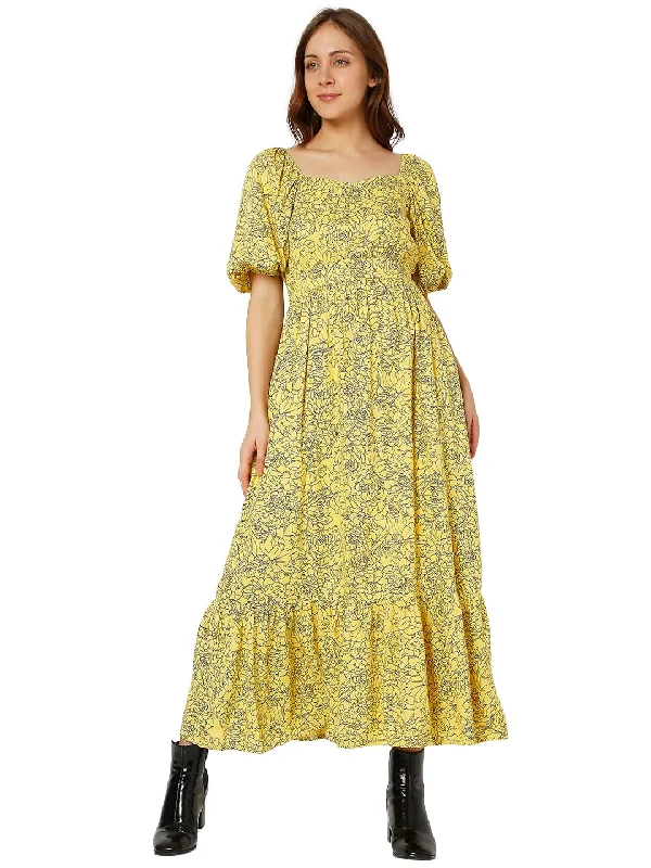 Vero Moda Women's Viscose A-Line Maxi Dress (Illuminating) Yellow Trendy Ruffled Maxi Dress