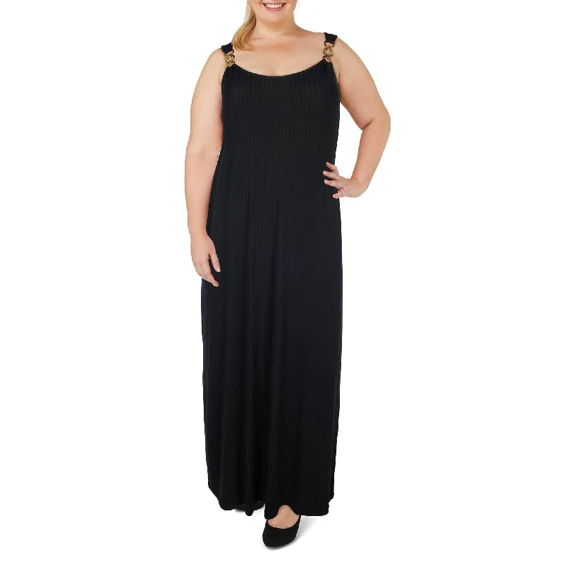 Women's Plus Tropical Long Ribbed Maxi Dress Trendy Maxi Dress with Straps