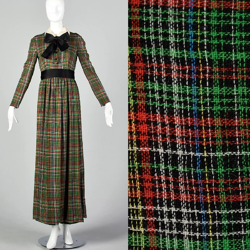 XS Geoffrey Beene 1970s Plaid Maxi Dress Chic Summer Maxi Dress