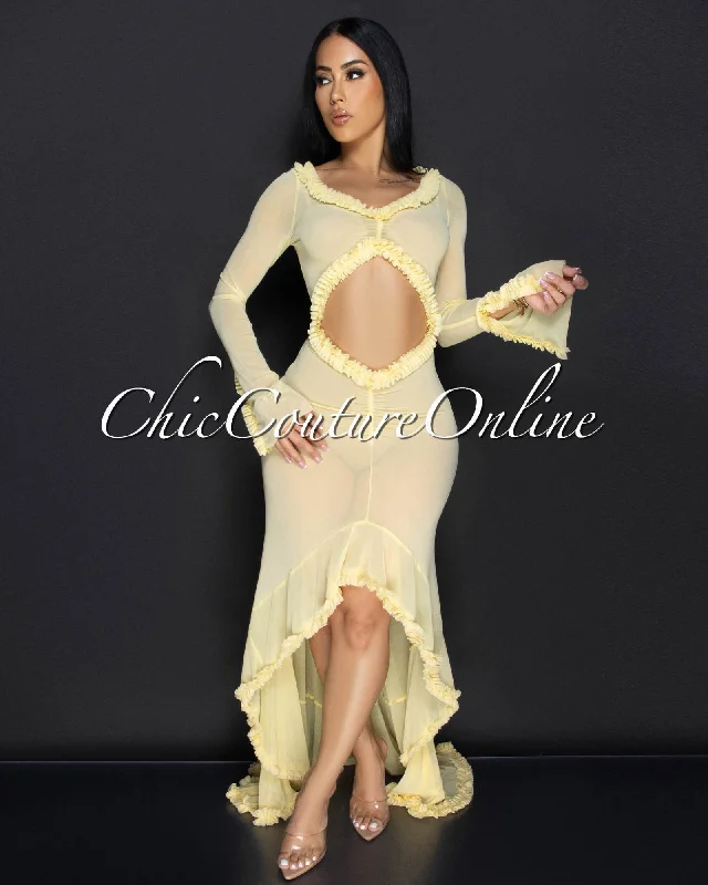 Zala Yellow Ruffle Cover Up Maxi Dress Comfortable Flowy Maxi Dress