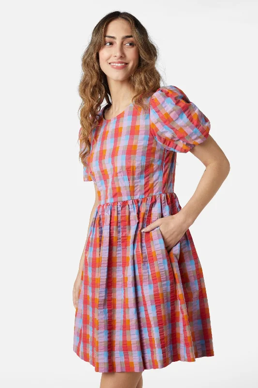 Peppa Check Mini Dress Elegant Mini Dress with Ruffles