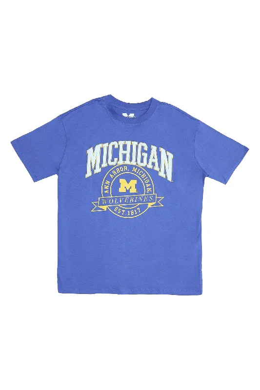 Michigan M Graphic Puff Print Relaxed Tee Silk Blend Satin Velvet