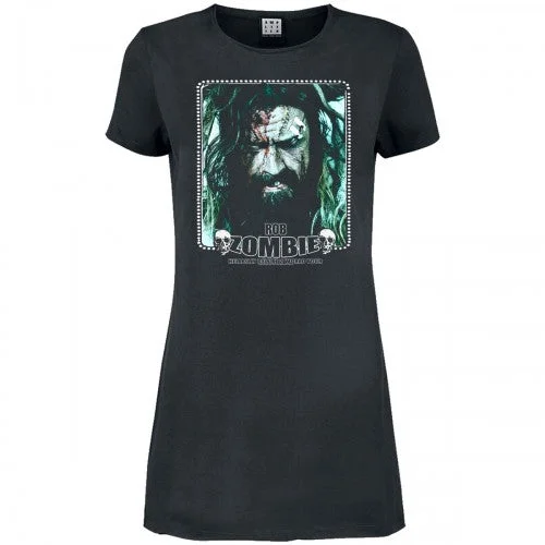 Amplified Womens/Ladies Hellbilly Rob Zombie T-Shirt Dress Print Jacquard Patchwork