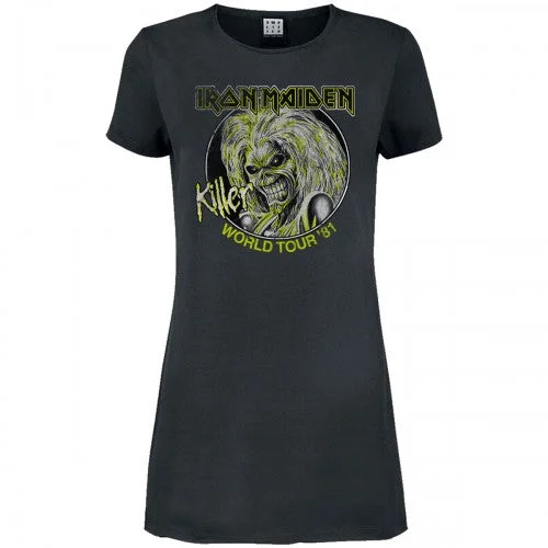 Amplified Womens/Ladies Killer World Tour 81´ Iron Maiden T-Shirt Dress Wool Fabric Cashmere Fabric Tweed Fabric
