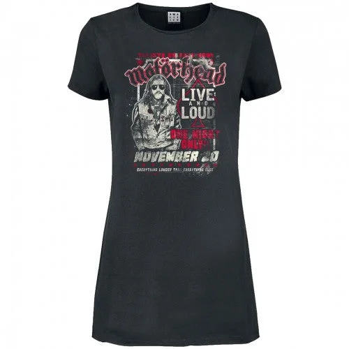 Amplified Womens/Ladies One Night Only Motorhead T-Shirt Dress Welt Pockets Slit Pockets Flap Pockets