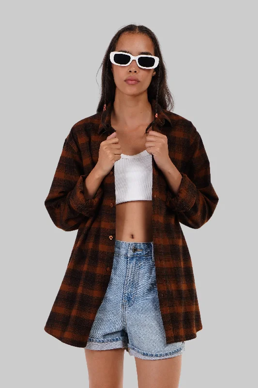 Brown Check Overshirt Mesh Canvas Denim