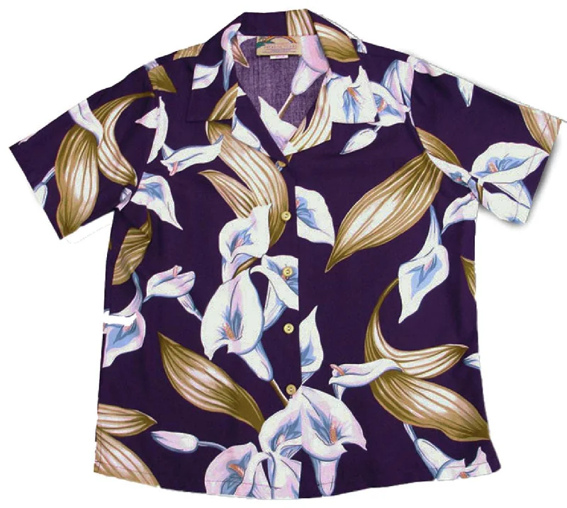 Calla Lily Women's Hawaiian Camp Shirt Elegant Classic Vintage