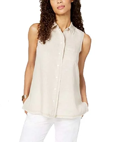 Charter Club Linen Shirt (Flax, L) Beaded Sequined Faux Fur