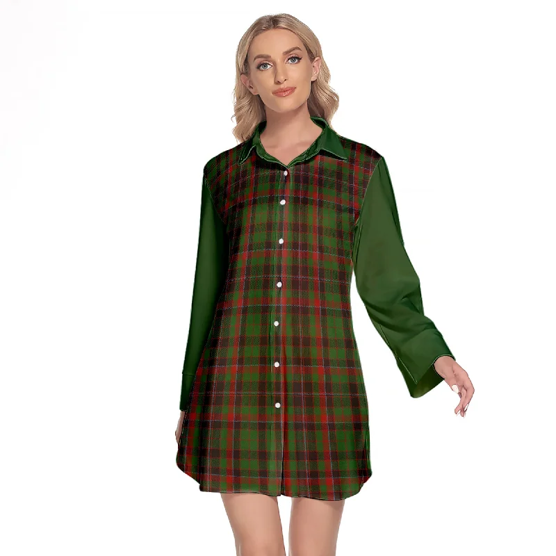 Cumming Hunting Tartan Women's Lapel Shirt Dress With Long Sleeve Basic T-Shirt Crew Neck Short Sleeve