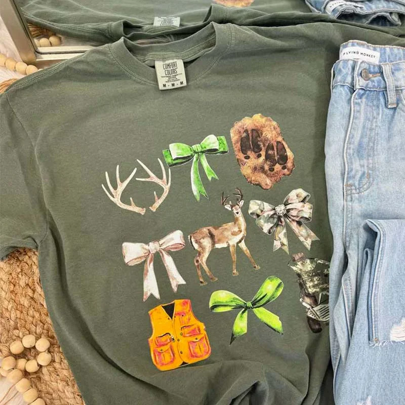 Deer Hunt Check Short Sleeve T-Shirt Zippered Buttoned Snapped