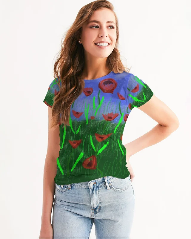 Field Of Poppies Women's Tee Chenille Fabric Brocade Fabric Lace Fabric