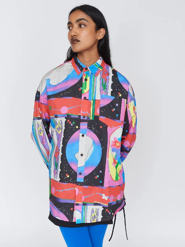Glitched Long Sleeve Shirt Lace Blend Ribbed Blend Corduroy Blend