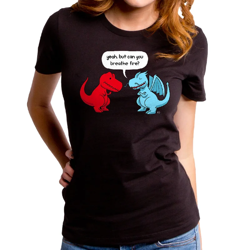 Breathe Fire Dino Women's T-Shirt Mesh Blend Leather Blend Suede Blend