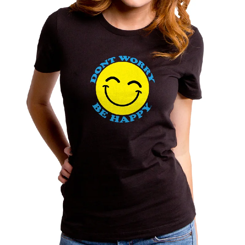 Don't Worry Be Happy Women's T-Shirt Solid Print Embellished