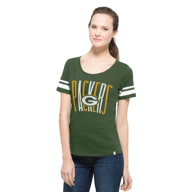 Green Bay Packers Halfback Scoopneck Women's Bottle Green Shirt Print Jacquard Patchwork