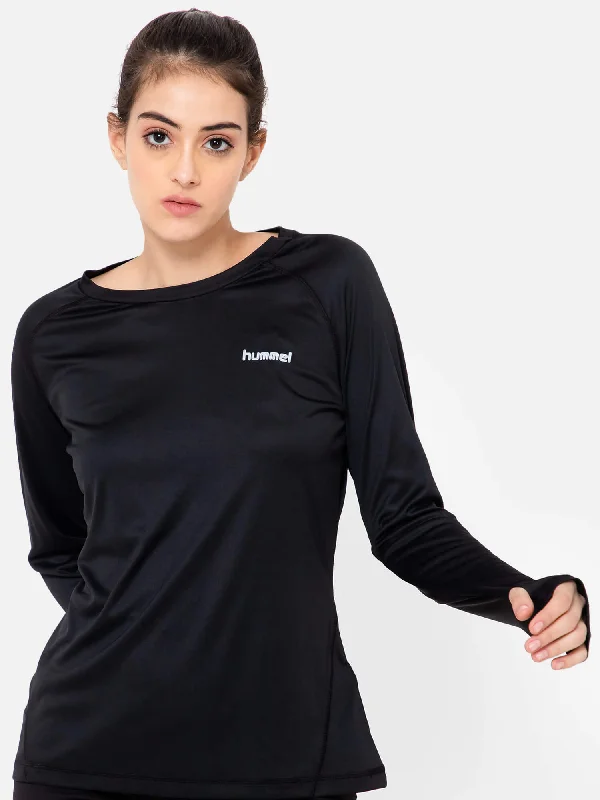 Quon Women Polyester Black T-Shirt Zippered Front Buttoned Front Snap Front