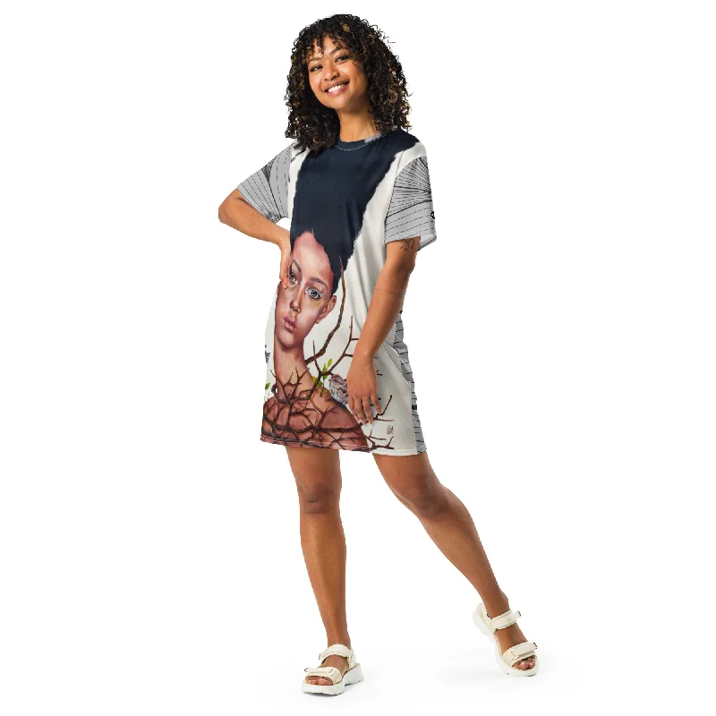 INTO YOU Women's T-shirt Dress Rayon Velvet Corduroy