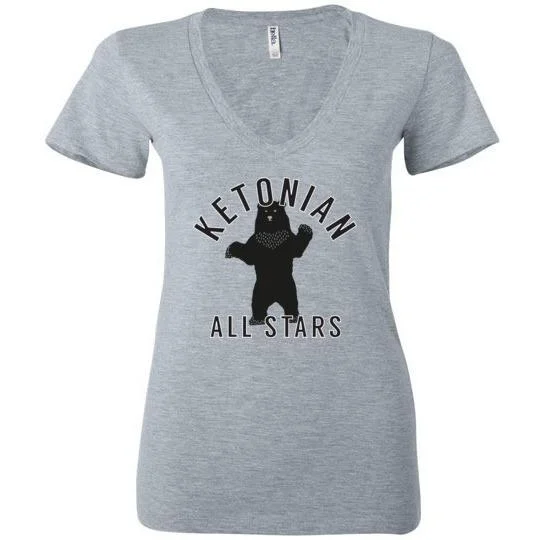 Ladies Keto T-Shirt, Ketonian All Stars Standing Bear, Bella Ladies Deep V-Neck Chenille Fabric Brocade Fabric Lace Fabric