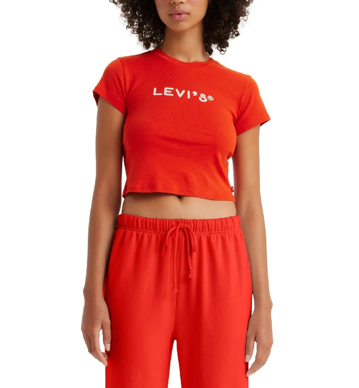Levi's Womens Cotton Cropped Crew-Neck Graphic T-Shirt Cashmere Blend Cotton Blend Poly Blend
