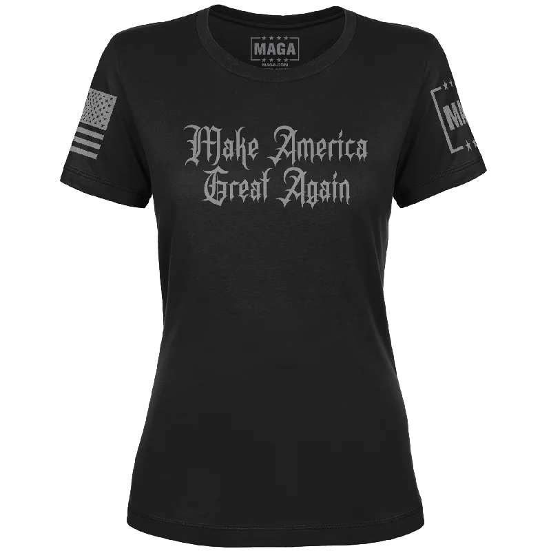 Make America Great Again Dark Gothic  Ladies Tee Beaded Sequined Faux Fur