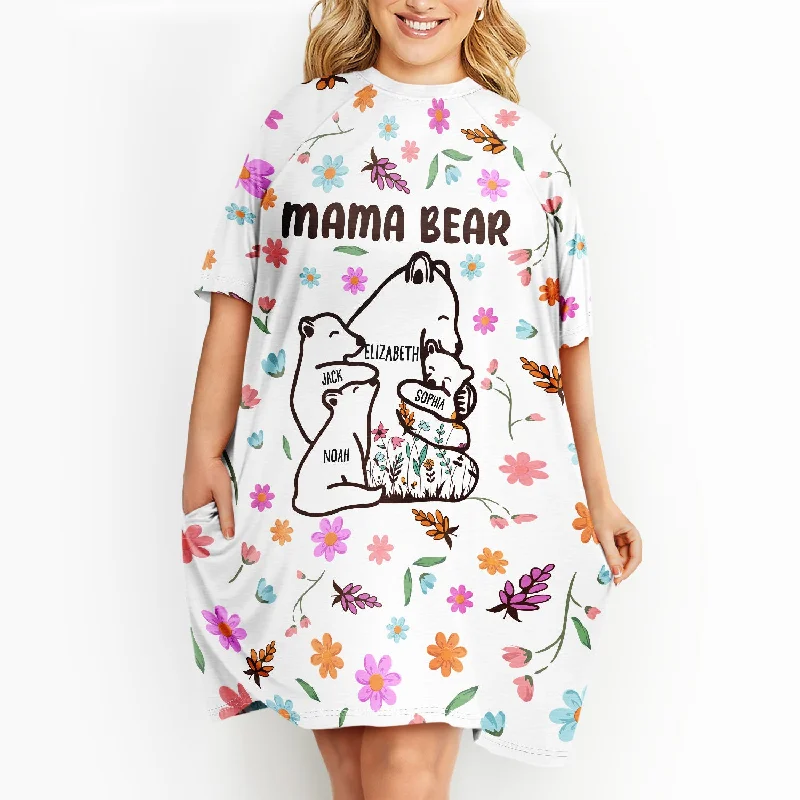 Mama Bear Floral Style - Birthday, Loving Gift For Mom, Mother, Grandma, Grandmother - Personalized Women's Sleep Tee Thin T-Shirt Open Front Quick Dry Mama Bear Floral Style - Birthday, Loving Gift For Mom, Mother, Grandma, Grandmother - Personalized Women's Sleep Tee Thin T-Shirt Open Front Quick Dry
