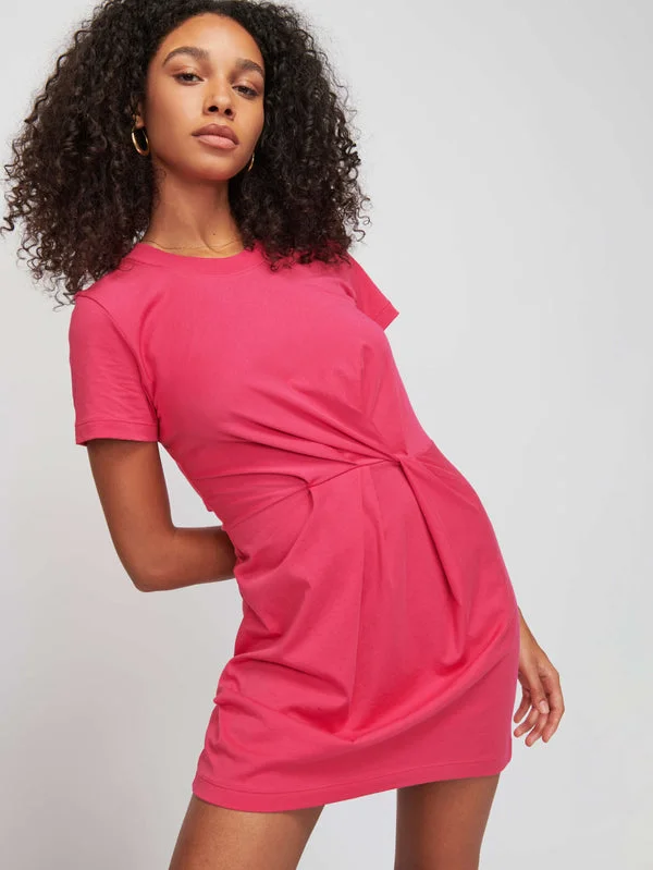 Nation LTD - Fortuna Twisted T-Shirt Dress in Hibiscus Welt Pockets Slit Pockets Flap Pockets