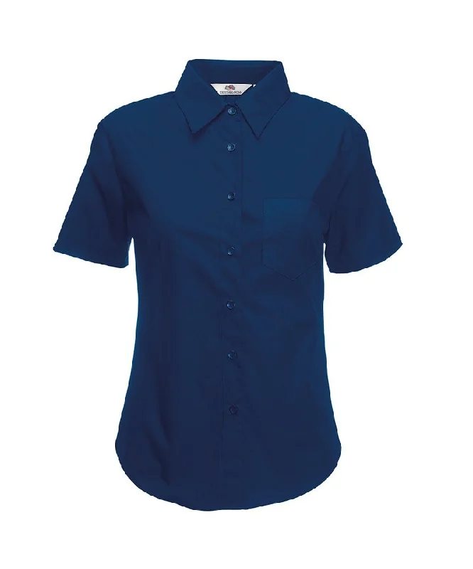 Navy - Ladyfit poplin short sleeve shirt Welt Pockets Slit Pockets