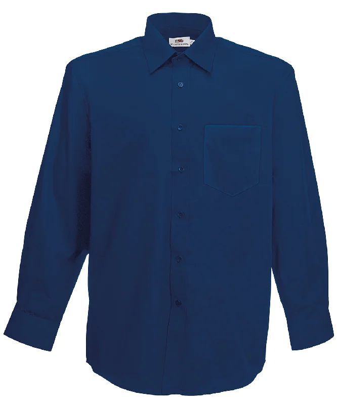 Navy - Poplin long sleeve shirt Chenille Blend Fleece Blend Nylon Blend