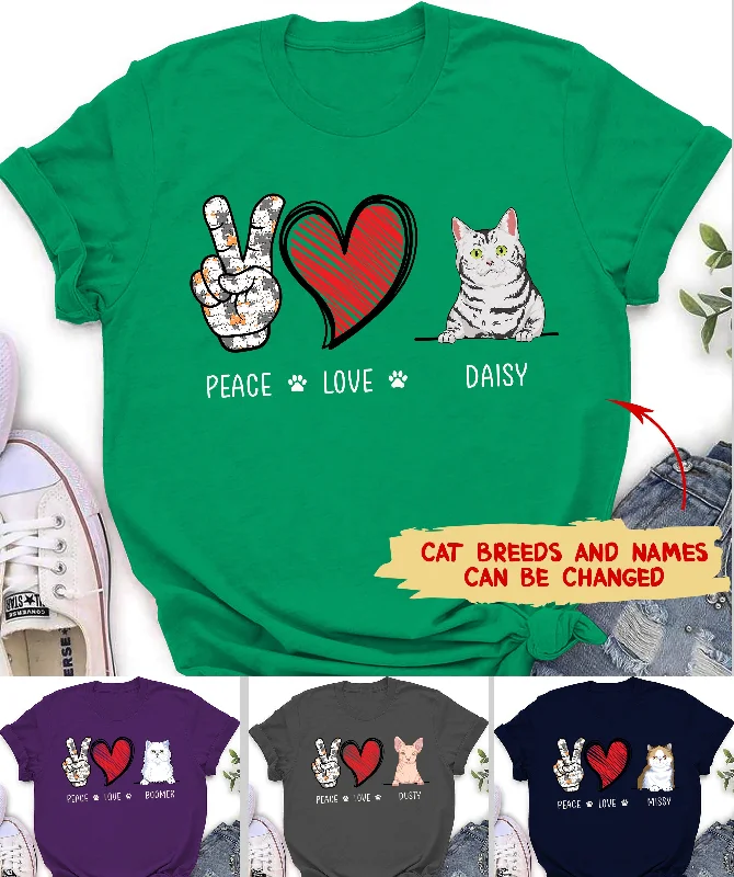 Peace Love Cat - Personalized Custom Premium T-shirt Notch Collar Peter Pan Collar Cowl Neck Peace Love Cat - Personalized Custom Premium T-shirt Notch Collar Peter Pan Collar Cowl Neck
