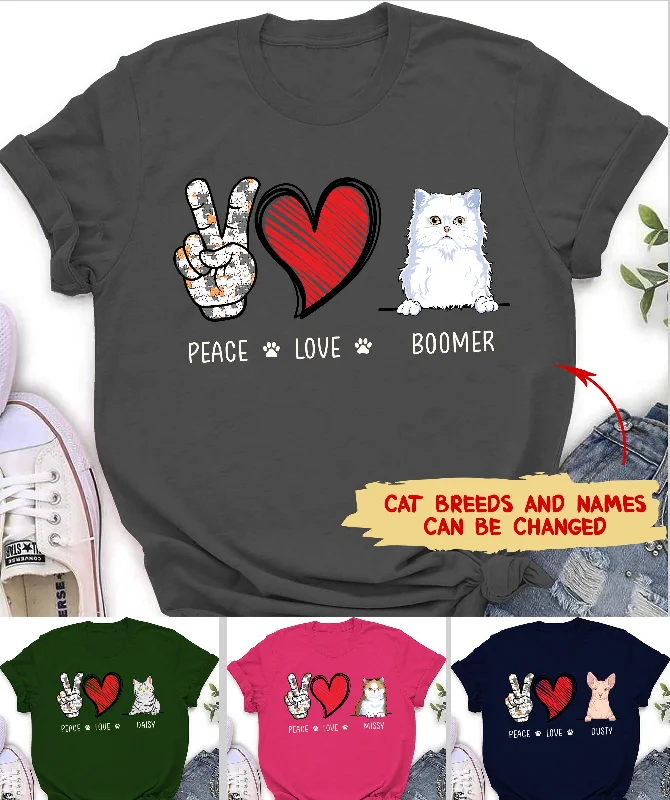 Peace Love Cat - Personalized Custom Unisex T-shirt Beaded Sequined Faux Fur